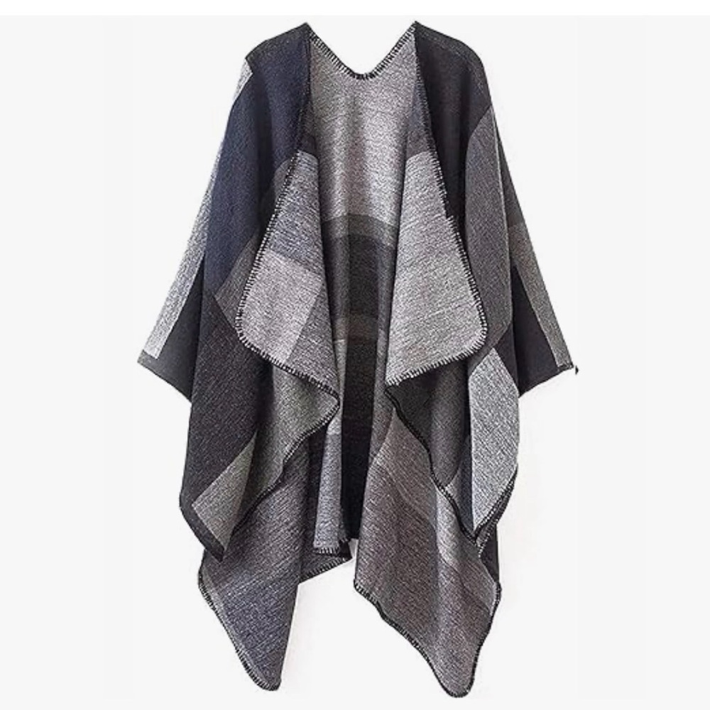 Pameila Women's Shawl Wraps Open Front Poncho Cape Oversized Grey Black NWT - Picture 7 of 8